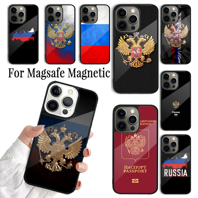 Coque Phone Case For iPhone 16 15 14 13 12 Mini 11 Pro Max Plus Magsafe Magnetic Wireless Charging Cover Russian Flag