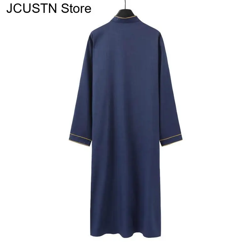 ثوب رجالي مسلم بأكمام طويلة مطرز بياقة واقفة رداء رجالي إسلامي فضفاض ملابس رجالية عربية تقليدية