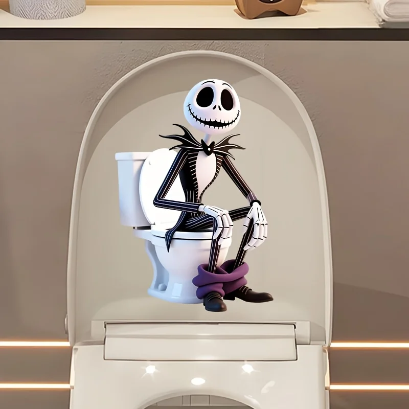 1 adhesivo decorativo para tanque de agua del inodoro con diseño de Jack Skellington de Pesadilla Antes de Navidad, adecuado para baño, inodoro, etc.