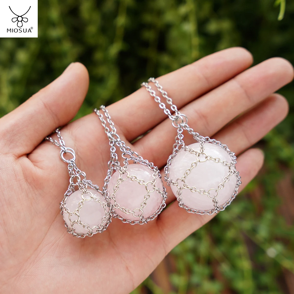 Handwork Natural Crystal Stone Net pocket pendant Necklace Healing Reiki Hangings Craft With Weave Rope DIY Jewelry Rose Gold