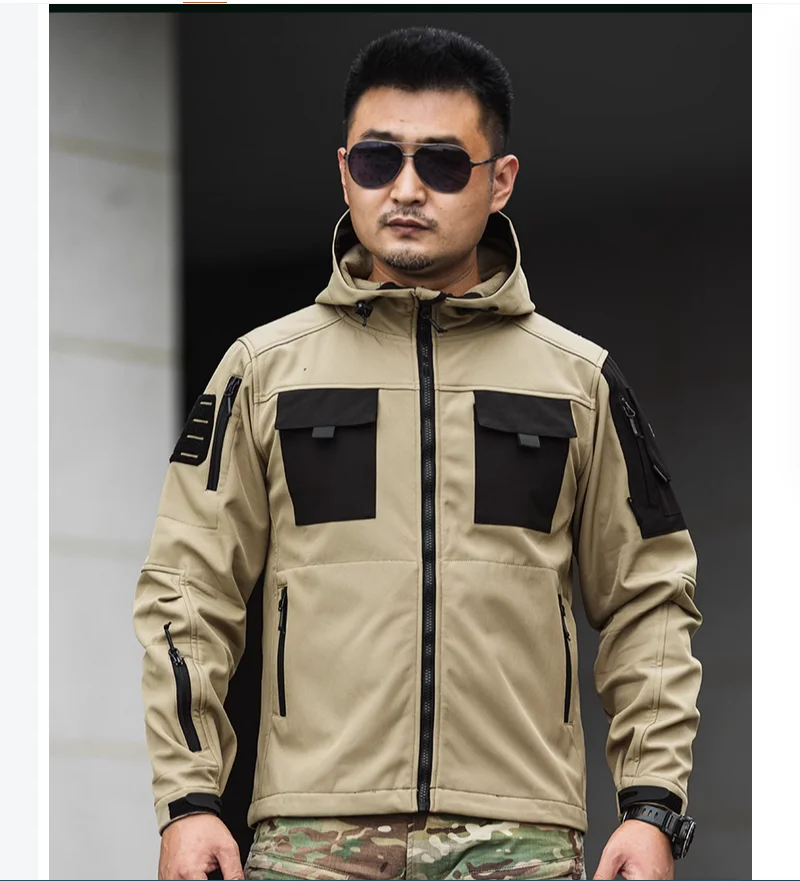 

Autumn and Winter Outdoor Tactical Plush Hoodie Men's Wear resistant Multi pocket Warm Mountaineering Clothing