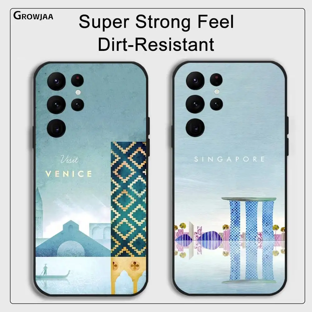 

H-Henry Ins City Rivers Art Phone Case For Samsung Galaxy S24 Ultra S22 S23 Ultra S21 S20 5G Protective Silicone TPU Soft Funda