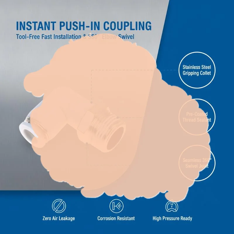 Push Fit Copper Pneumatic Air Tube Connector 5Pcs 90 Degree White Fitting for Industrial Pneumatic System Upgrade