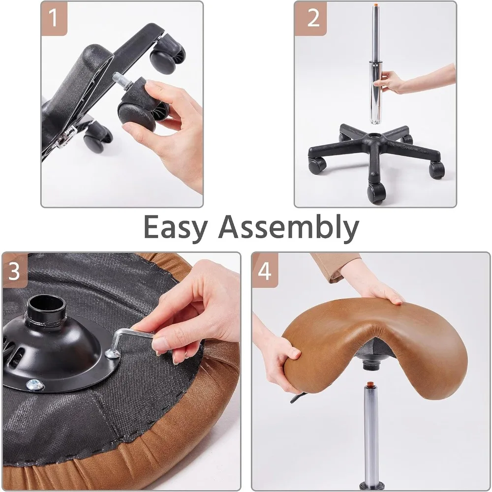 كرسي سرج دوار مع ارتفاع قابل للتعديل لمصففي الشعر وفني الرموش وفنانين الوشم - جلد البولي يوريثان