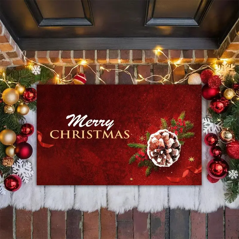 VIKAMA Luxury Christmas New Year Doormat, Non-Slip Entryway Rug, Holiday Hallway and Kitchen Mats, Festive Home Decor for 2026