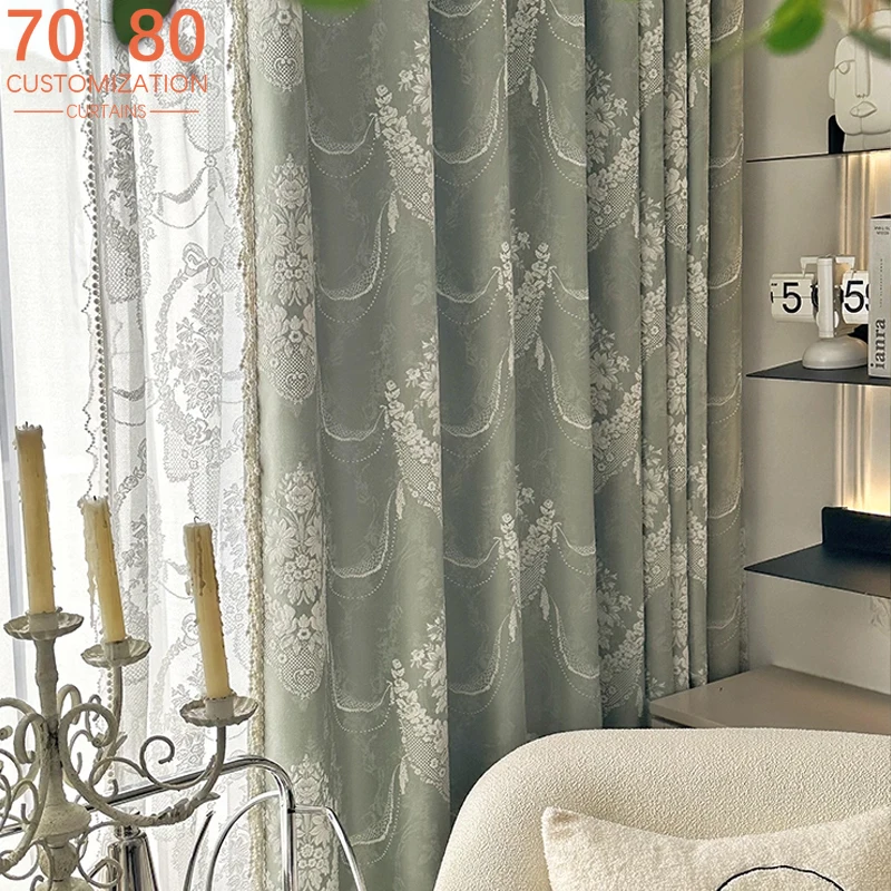

Mint Green Vintage Jacquard Relief Court Snow Neil Pearl Lace Curtains for Living Room Bedroom French Window Villa Window Screen