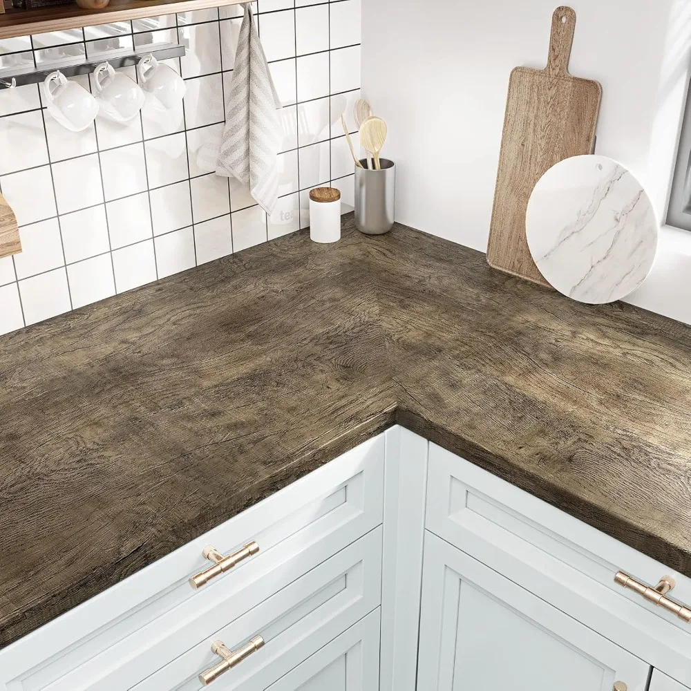 กระดาษติดเคาน์เตอร์ลายไม้สีน้ำตาลขนาด 24x394 นิ้ว กันน้ำ ลอกออกได้ สำหรับห้องครัว โต๊ะ และตู้