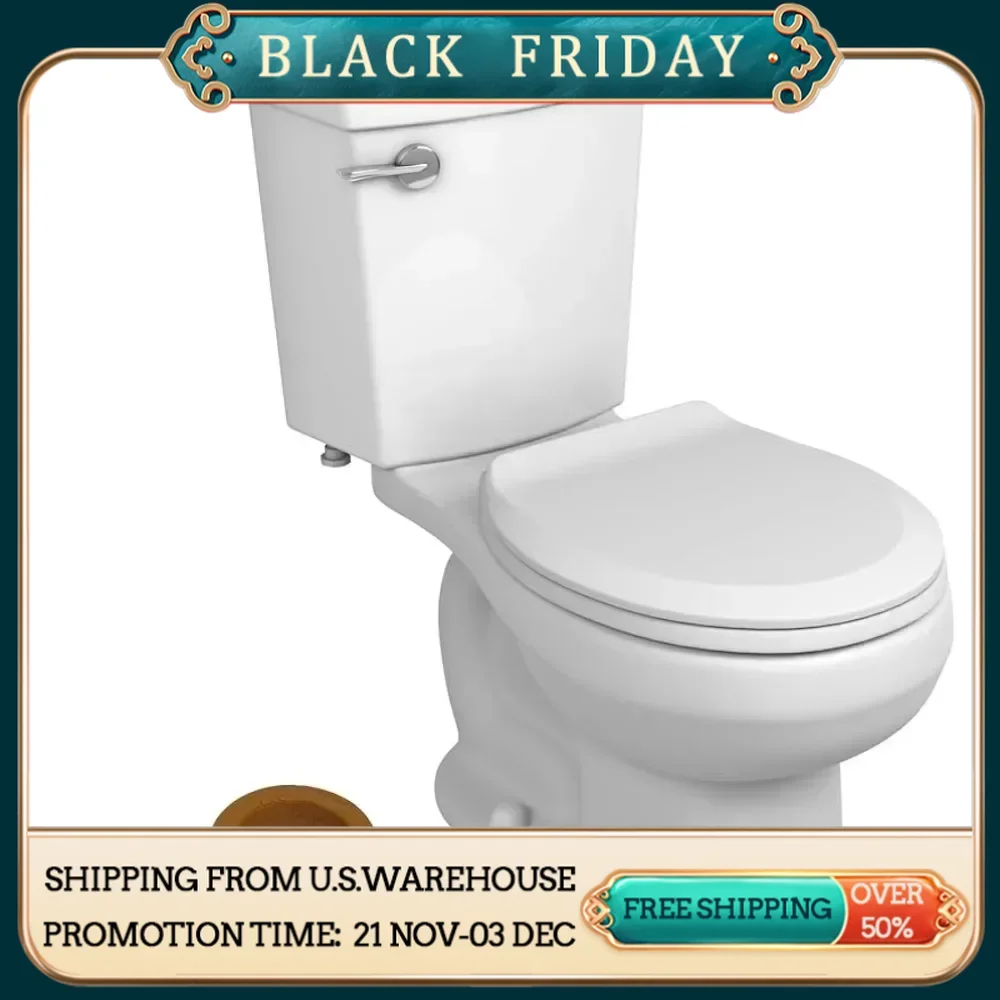 Optimum Two-Piece Toilet with Toilet Seat and Wax Ring, Round Front, Standard Height, White, 1.1 Gpf，EASY TO CLEAN