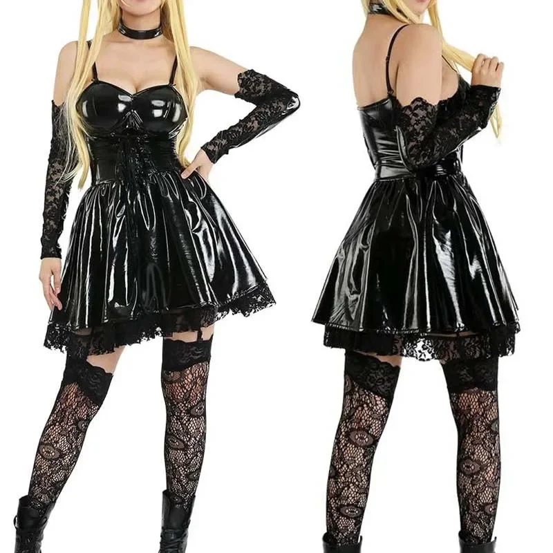 Disfraz de Amane MisaMisa gótico oscuro para mujer, vestido con medias, vestido negro de Misa Amane, Steampunk, Halloween
