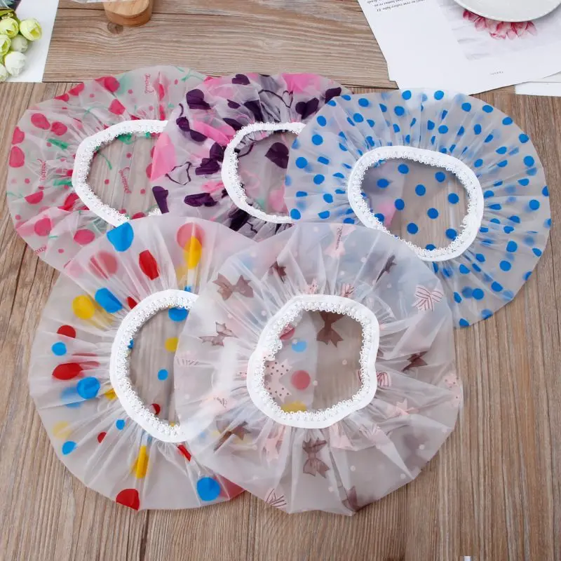 Bonnet douche en plastique imperméable, floral, à pois, accessoires pour cheveux bébé, bonnet bain élastique