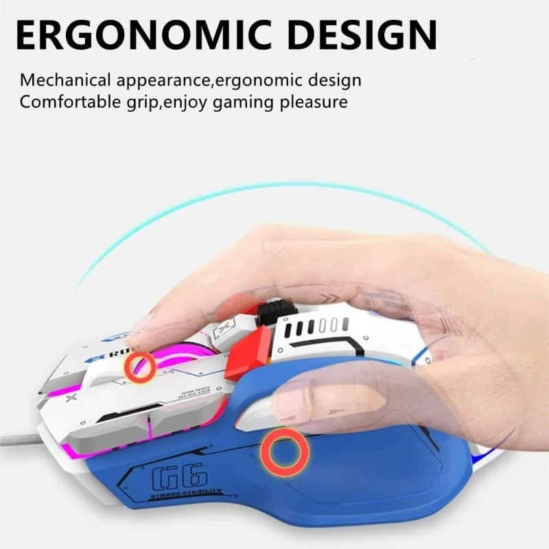 ماوس ألعاب لاسلكي Wolf G6 مجاني ثلاثي الوضع BT/2.4G/USB-C 16000 ديسيبل متوحد الخواص خفيف الوزن RGB قابل لإعادة الشحن للكمبيوتر/Mac