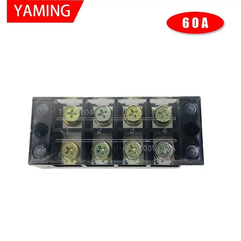 2pcs TB-6004 Terminal Block Row TB Series 60A 600V 4P Connection Lug Plate Fixed Terminal Covered Screw Barrier TBC-604/TC-604