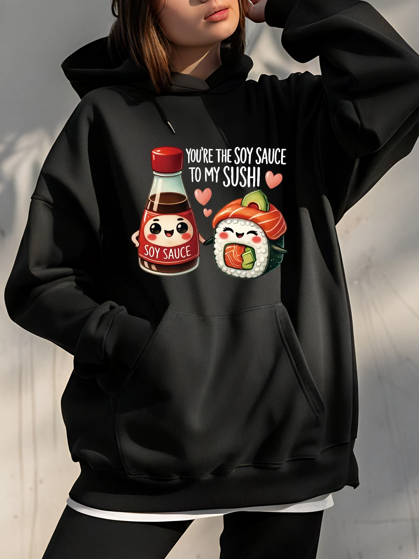 

Милая толстовка с принтом суши соевого соуса, женская повседневная толстовка, модный стиль Харадзюку для повседневной носки и подарков