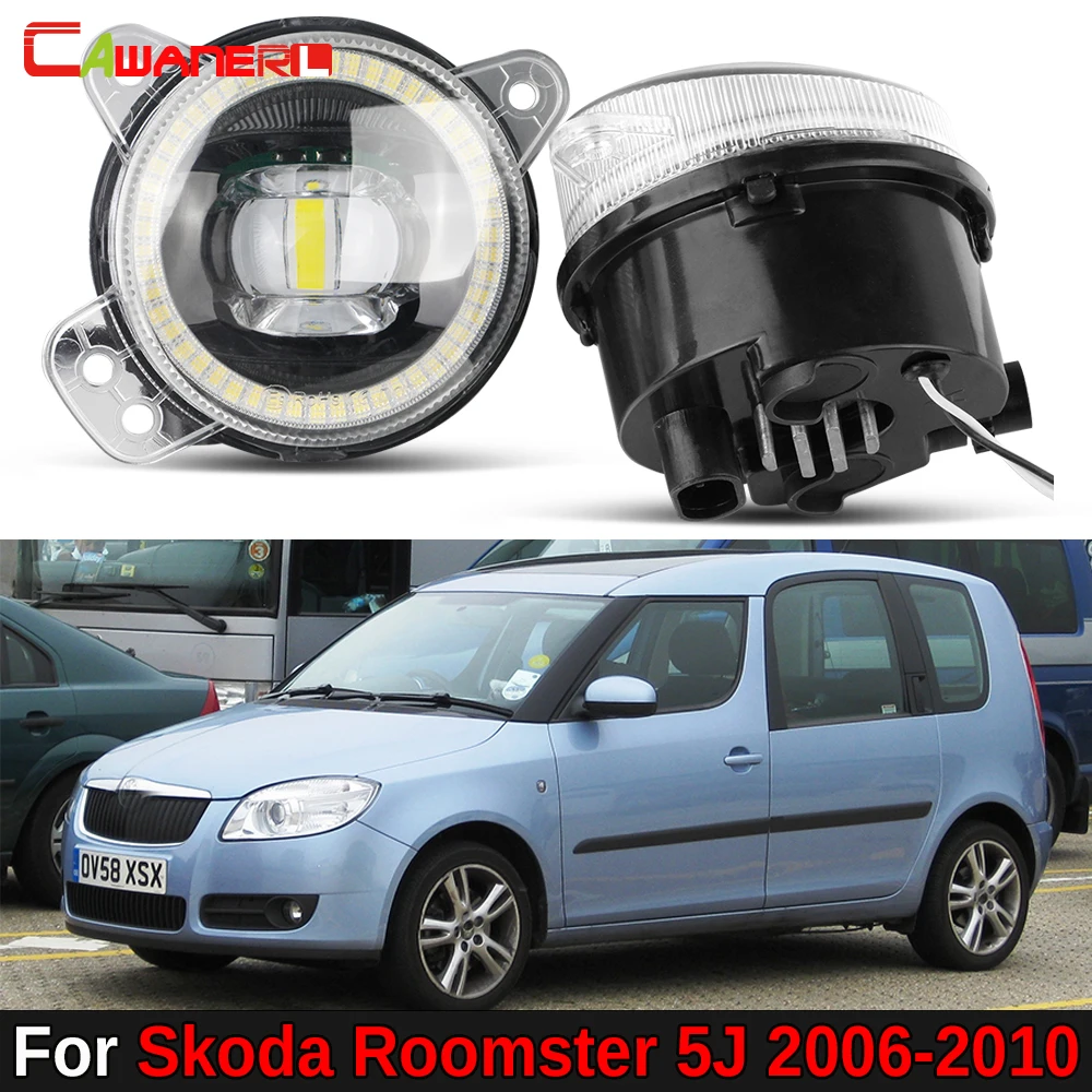 2 X 30W Car Front LED Fog Light + Angel Eye Daytime Running Lamp DRL Accessories For Skoda Roomster 5J 2006 2007 2008 2009 2010