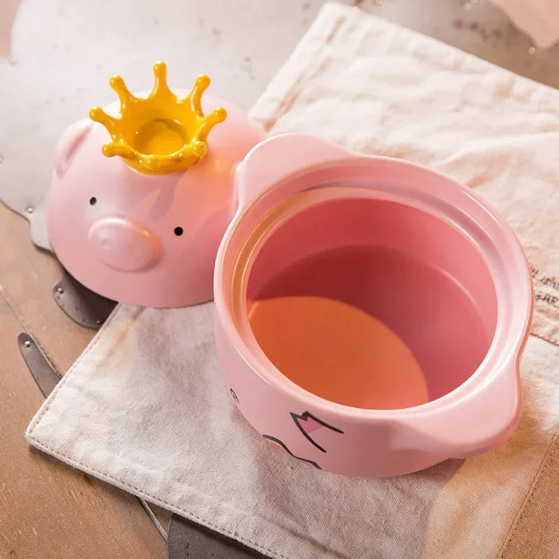 Ceramic Soup Pot Casserole Milk Pot Stew Pot Soup Porridge Household Cute Cartoon Piggy Heat-resistant Open Flame Gas Soup Pots