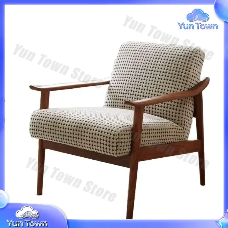 Modern Style Comfortable Cotton Linen Leisure Chair with Solid Wood Frame and Sponge Cushion for Home Living Room Outdoor