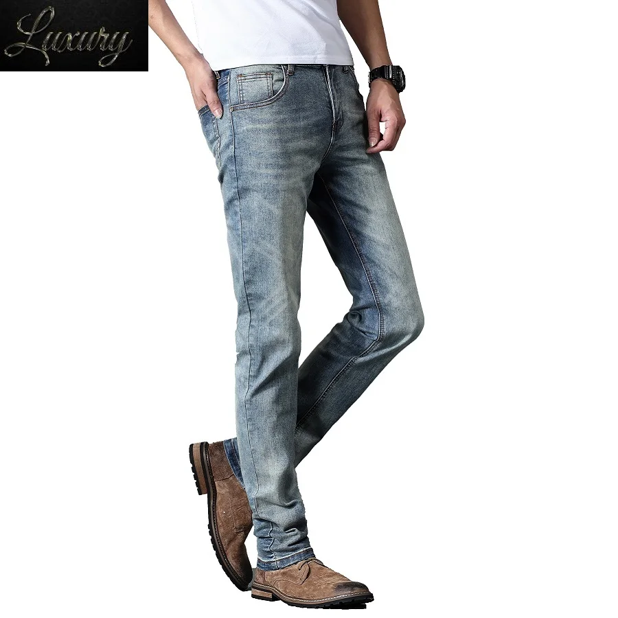 

Cowboy Men Trousers Men's Stretch Jeans Male Casual Regular Fit Straight Retro Denim Pant 2023 Classic Fashion Clothes Grey Blue