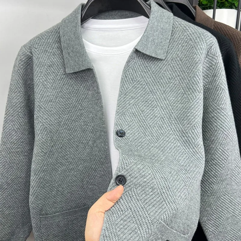 Luxury High-end Jacket Autumn Winter Coat Men Knit Cardigan Single-breasted Slim Tops Pocket Long Sleeve Cardigans Mens Sweater