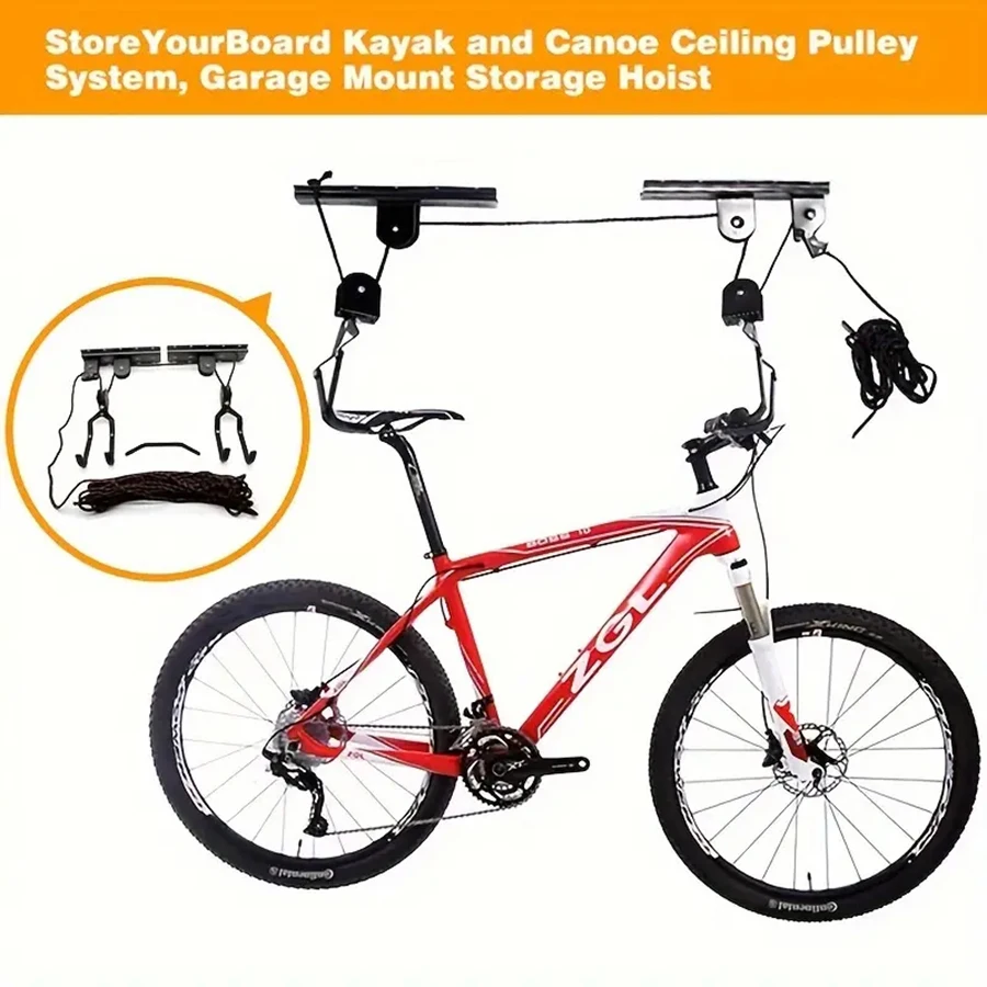 1PC Garage Ceiling Storage Lift-Adjustable Indoor Garage Kayak and Bike Hoist System, Wall/ Ceiling Mountain Bike Hanging Rack