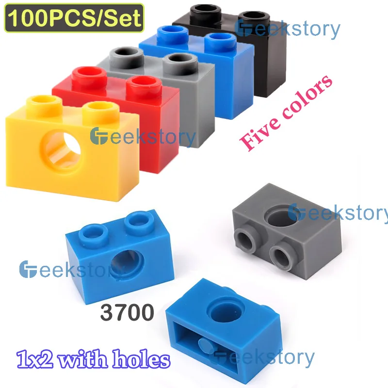 

100PCS 1x2 With 1 Hole Assembled MOC Building Block Bulks Educational Color Toys 3700 Small Particle Bricks Parts Toy Kids Gifts