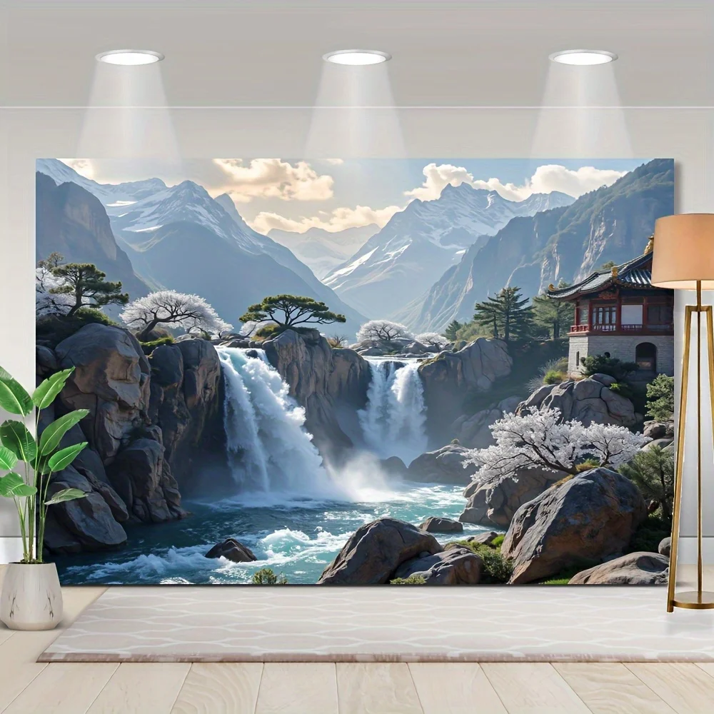 1 tapisserie à motif cascade de montagne, en polyester lavable en machine, idéale pour la décoration de la chambre et du salon.