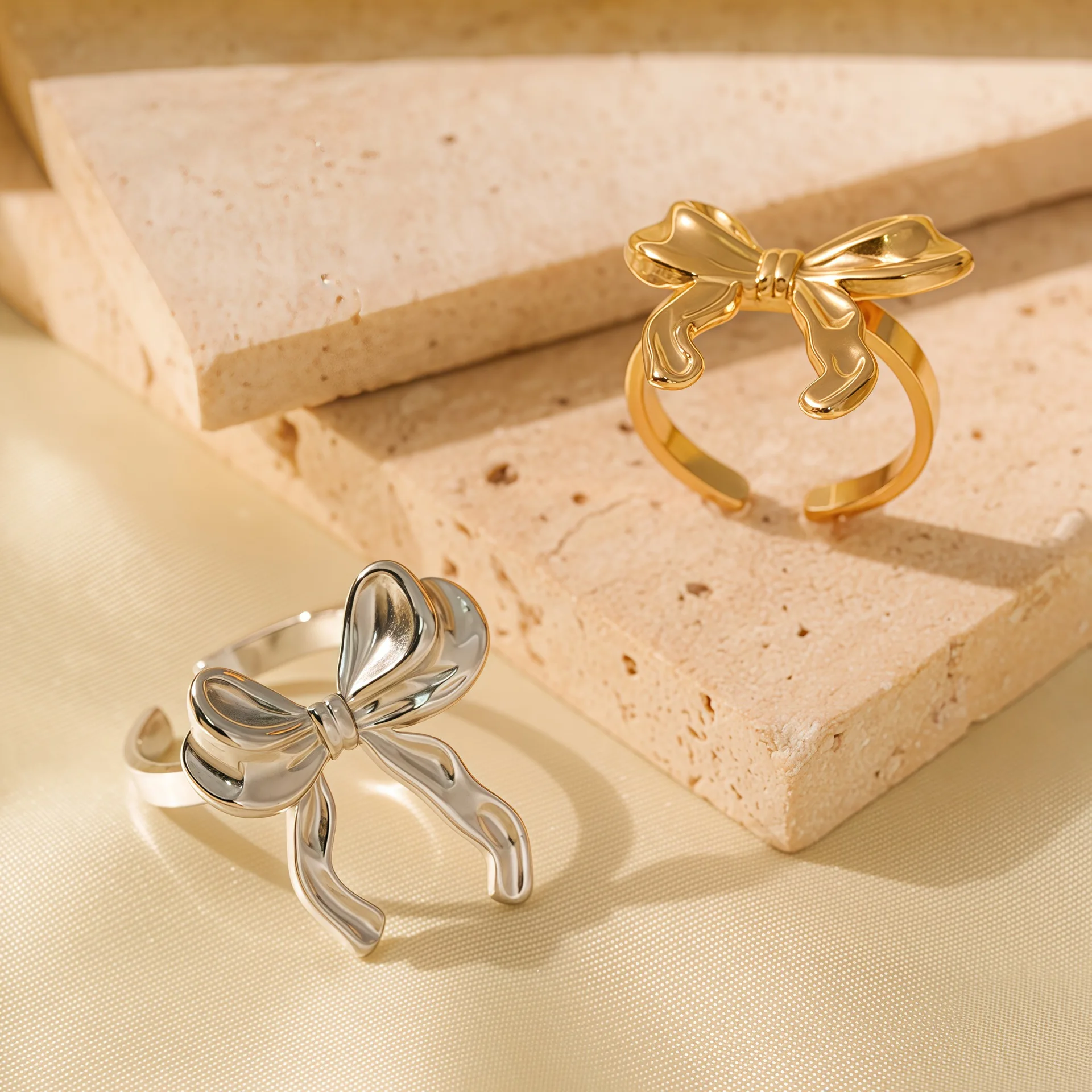 Stainless Steel Bow Ring Lightweight Luxury Elegant Stainless Steel Vintage Premium Feeling Jewelry For Women