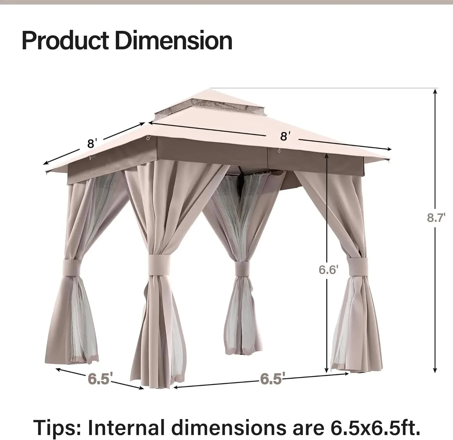 Outdoor Patio Gazebo 8'x8' with Expansion Bolts, Heavy Duty Gazebos Shelter Party Tent with Double Roofs