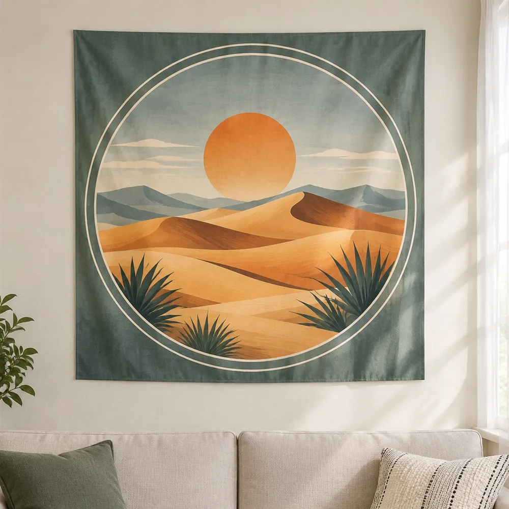 VIKAMA Desert Sand Dunes Tapestry Wall Hanging, Sunset Landscape Wall Art, Western Decor for Living Room Bedroom Office Study
