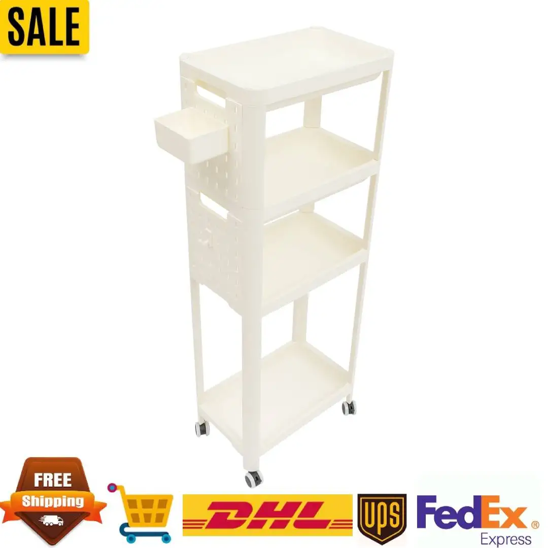 

3-Tier Rolling Utility Cart Space-Saving, Movable Kitchen Storage Cart Trolley 4 Universal Wheels for Living Room/Office