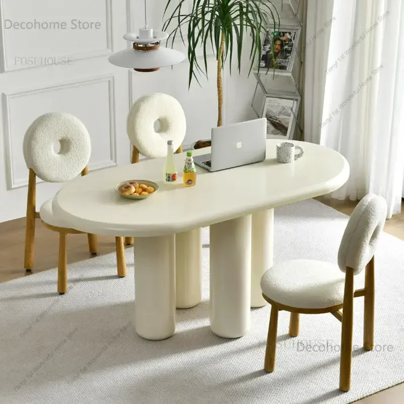 European Cream Style Oval Dining Tables Home Small Apartment Dining Table And Chairs Set Dining Room Furniture Simple Tea Tables