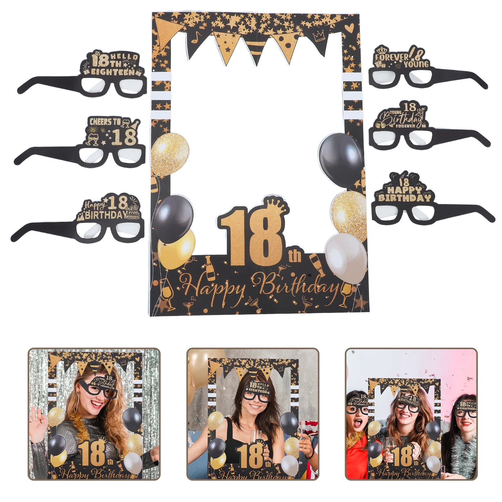 

1Set 18th Birthday Party Photo Props Paper Glasses Selfie Frame Themed Party Accessories Funny Photo Booth Props