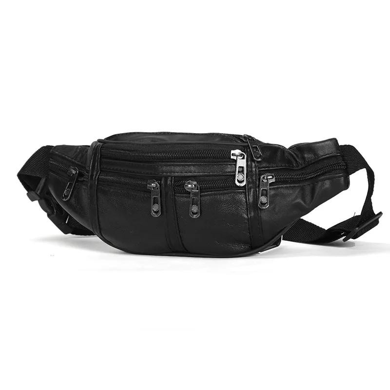 Riñonera deportiva de cuero PU para hombre, bolso de cintura para el pecho, resistente al agua, para exteriores, multifunción, color negro