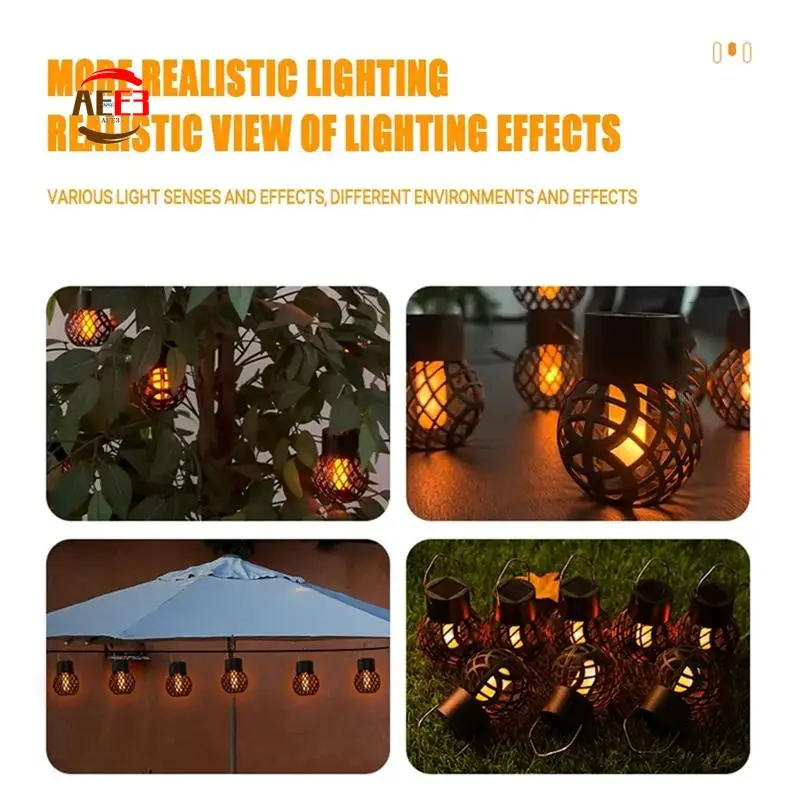 

AEE3-4PCS LED Outdoor Flame Effect Hanging Lantern Waterproof Garden Decoration Lamp Solar Fairy Light For Patio Garden Yard