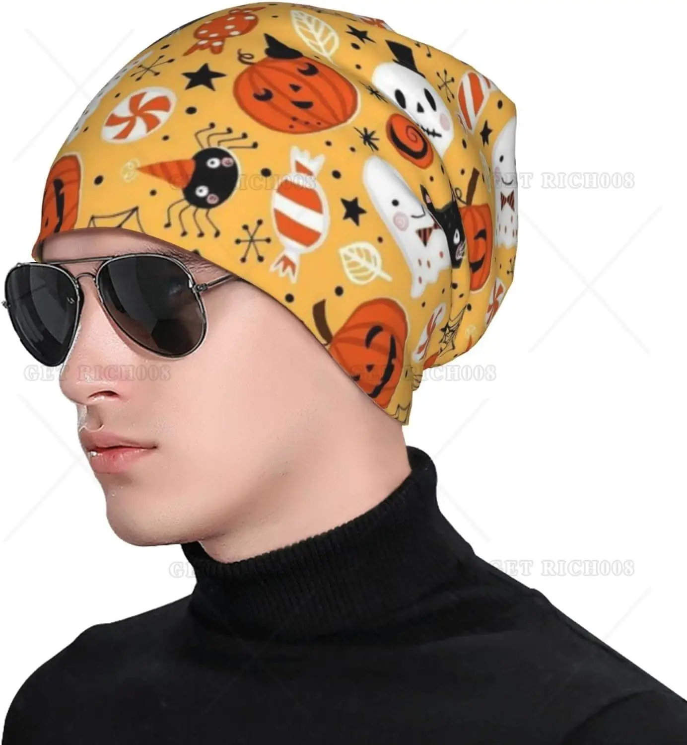 Halloween Skull Pumpkin Beanie Standard chiuso chemio cappello cancro copricapo cappelli lavorati a maglia Baggy Slouchy Cap per adulti