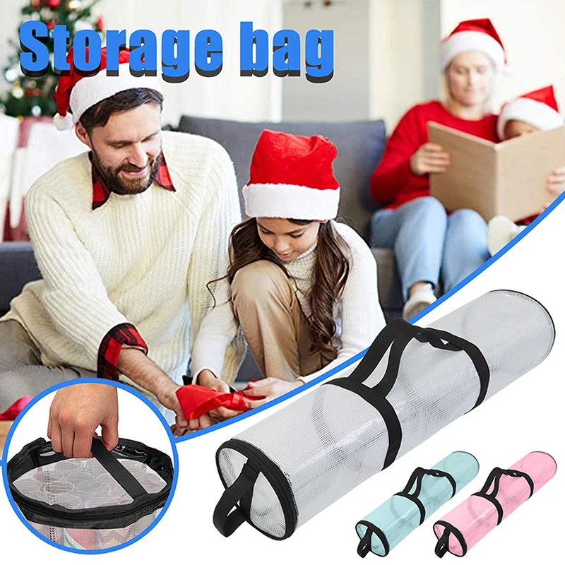 Wrapping Paper Storage Bag Organizer For All Your Gift Wrap & Ribbons, Heavy Duty Clear PVC Bag With Top And Side Handles