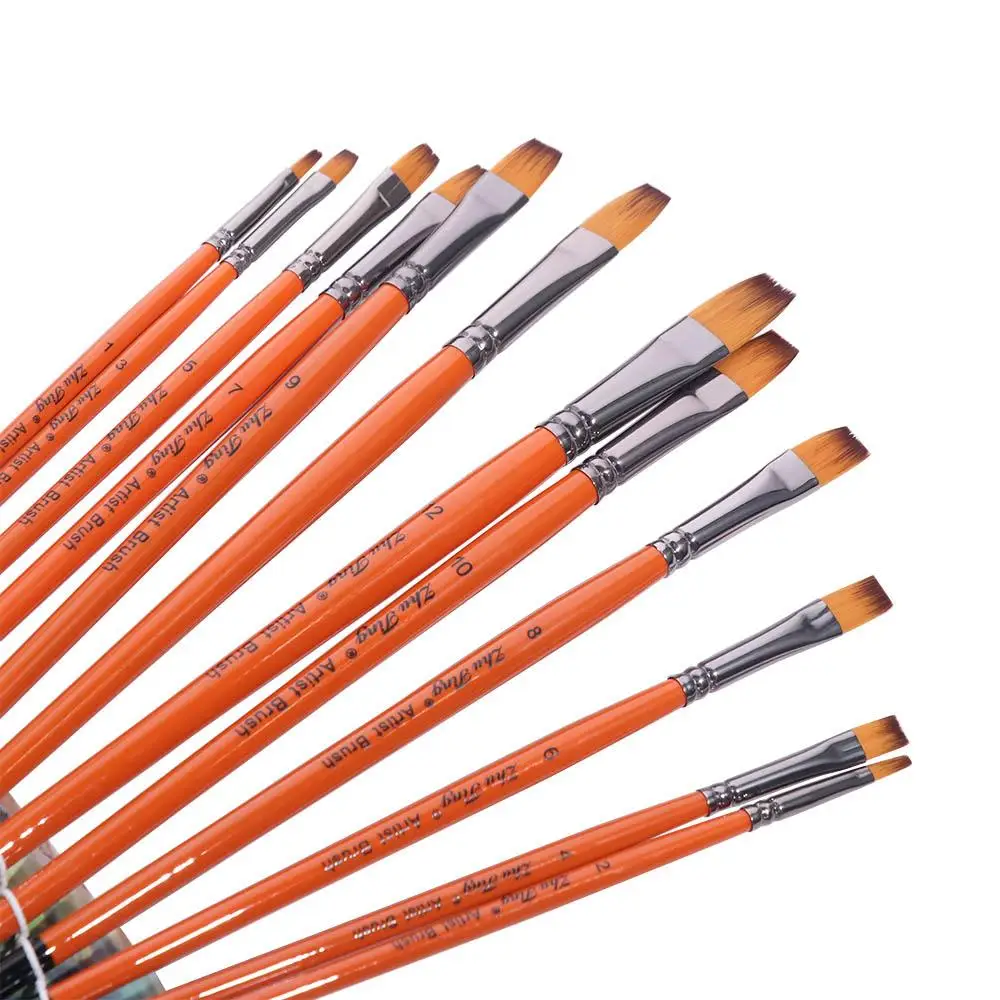 

12pcs/set Multifunctional Painting Brush Set Nylon Professional Watercolor Drawing Brushes Wooden Handle Orange