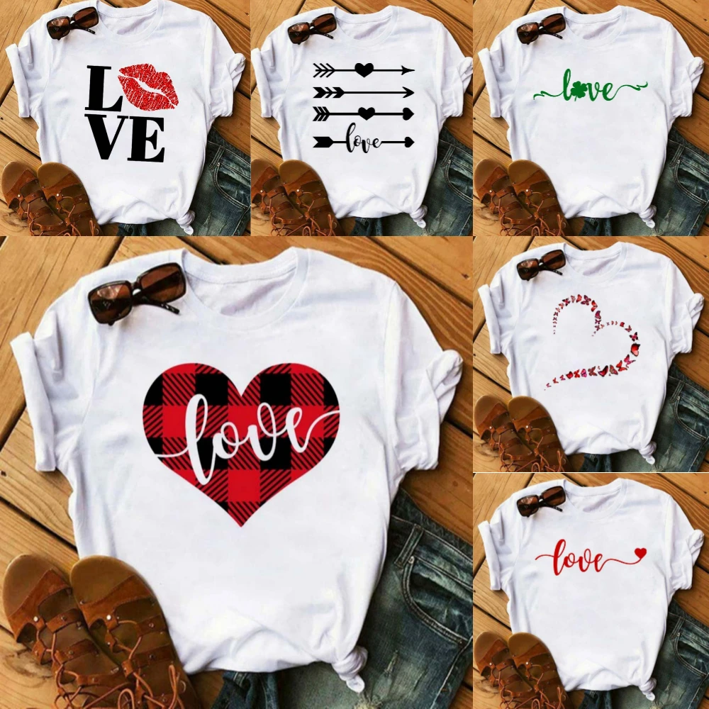 

Футболка Love Arrow в форме сердца, свободная футболка, прочная повседневная футболка, уличная одежда для повседневного путешествия, модная одежда для пар