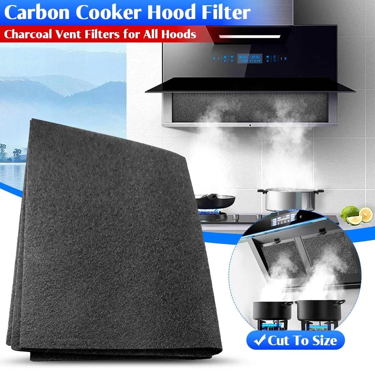 57X47cm Cooker Hood Extractor Black Activated Carbon Filter Cotton For Smoke Exhaust Ventilator Home Kitchen Range Hood Parts