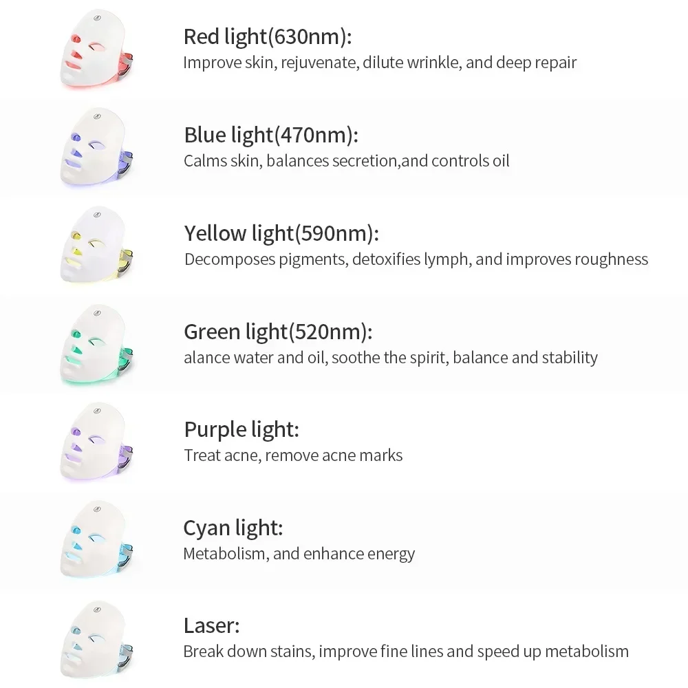 Foreverlily 7 Colors Light LED Facial Skin Care Mask With Neck Skin Rejuvenation Treatment Beauty Anti Acne Therapy Whitening