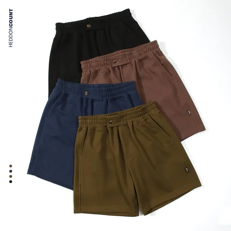 

2025 летние новые модные мужские однотонные шорты до колена в японском стиле, повседневные модные вязаные простые базовые шорты, мужские