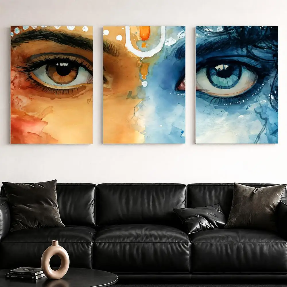 Radha Krishna Eyes Framed Wall Painting Ready to Hang Canvas Wall Art Poster for Bedroom Living Room Home Decor Gift