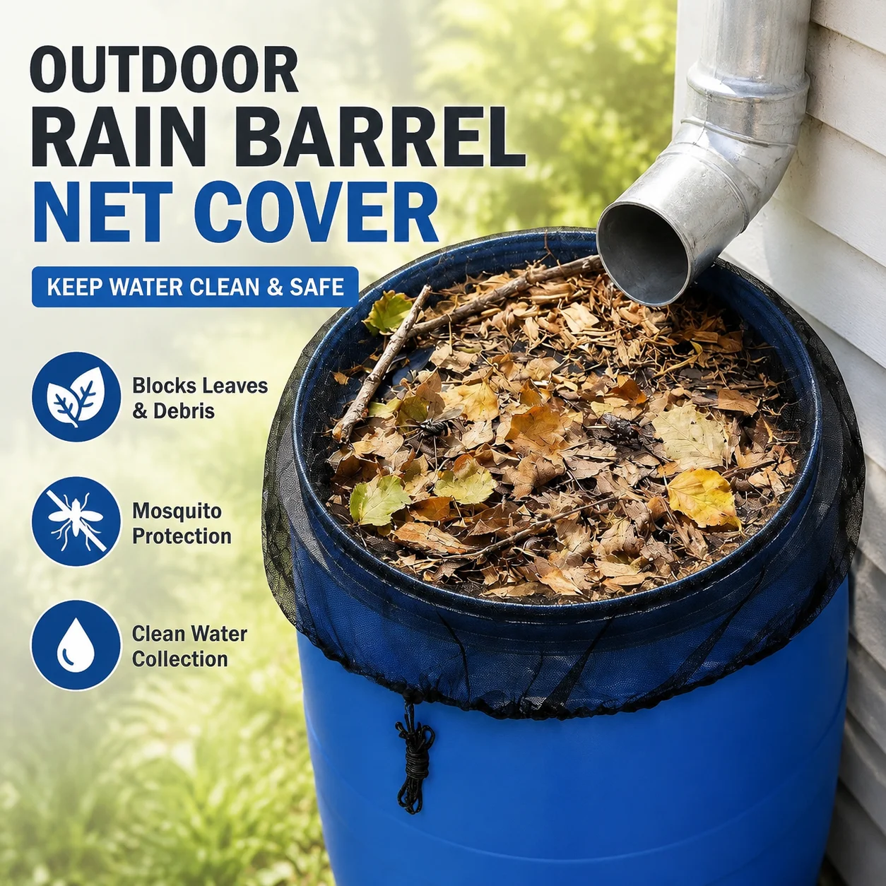 Garden Rain Barrel Net Cover with Drawstring Water Bucket Screen Filter Mesh Anti Mosquito Leaf Protector Guard Cover Bag