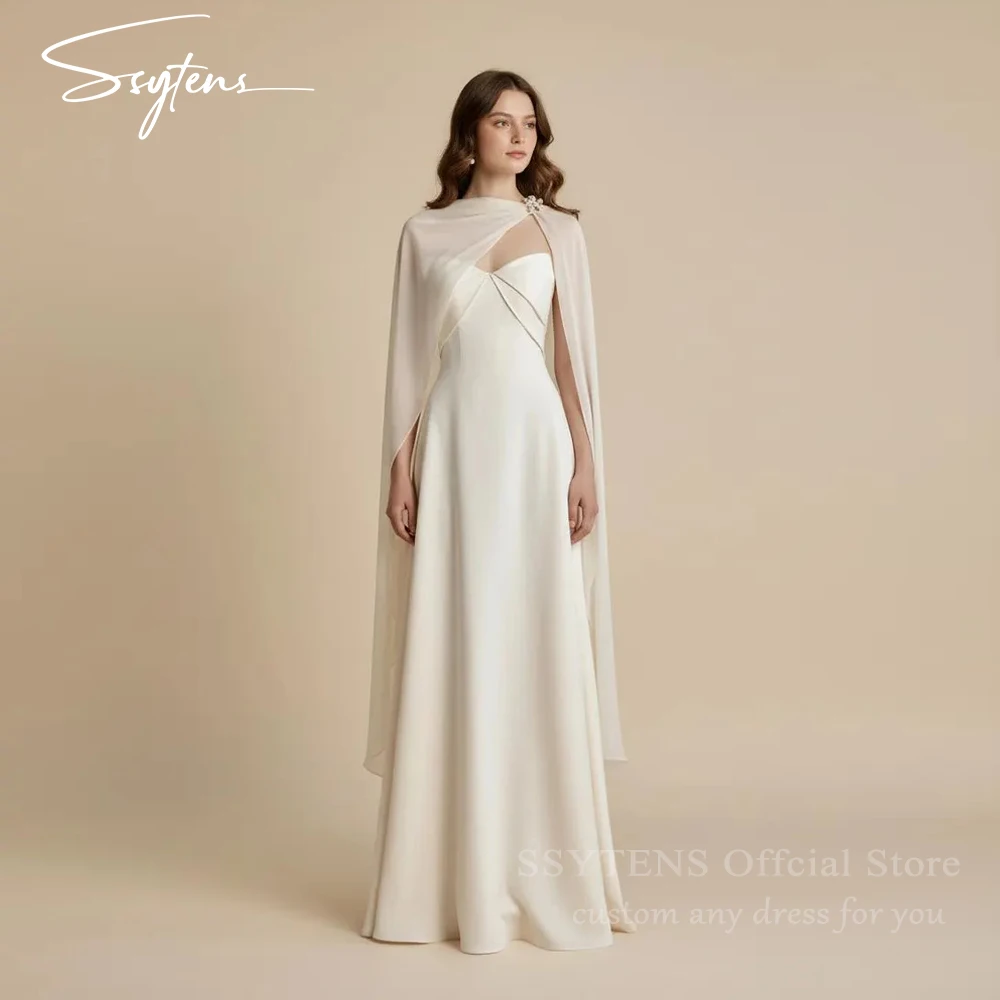 

SSYTENS Simple White Wedding Dresses 2026 Shawl Long A-Line Bridal Gowns Saudi Arabia Floor-Length Recept Bride Dress Customized