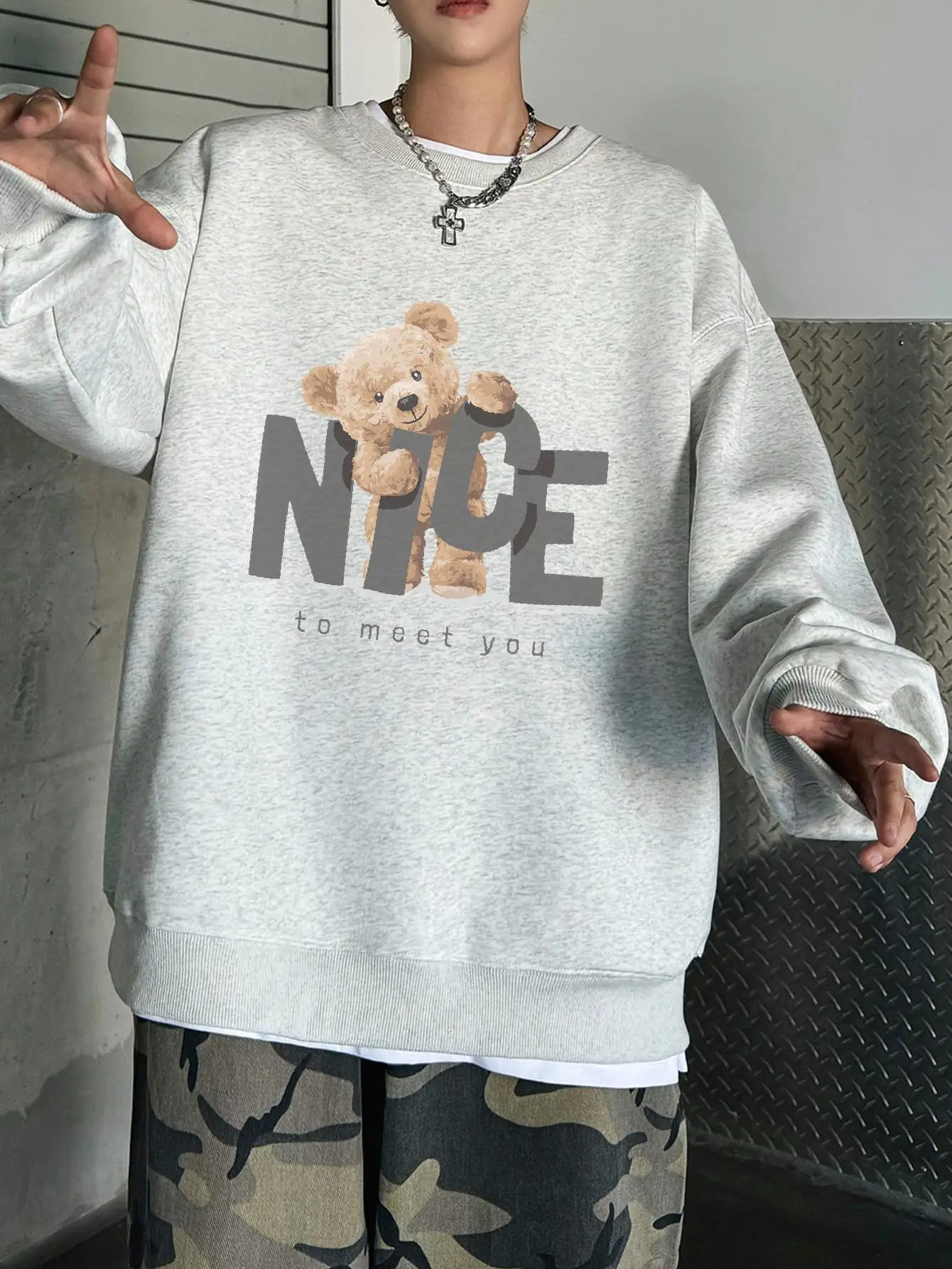 Nice Bear Graphic Men Hoodies Drop Shoulder Hip Hop Unisex Clothing High Quality Sweatshirts Harajuku Y2k Male Pullover Oversize