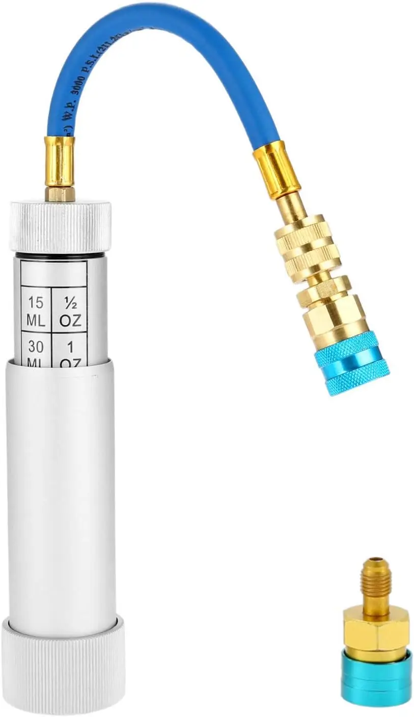 

AC Oil Injector Kit R134A and R1234yf Low Side Quick Coupler HVAC Dye Oil Injector with 1/4" SAE Connector for Car AC Systems
