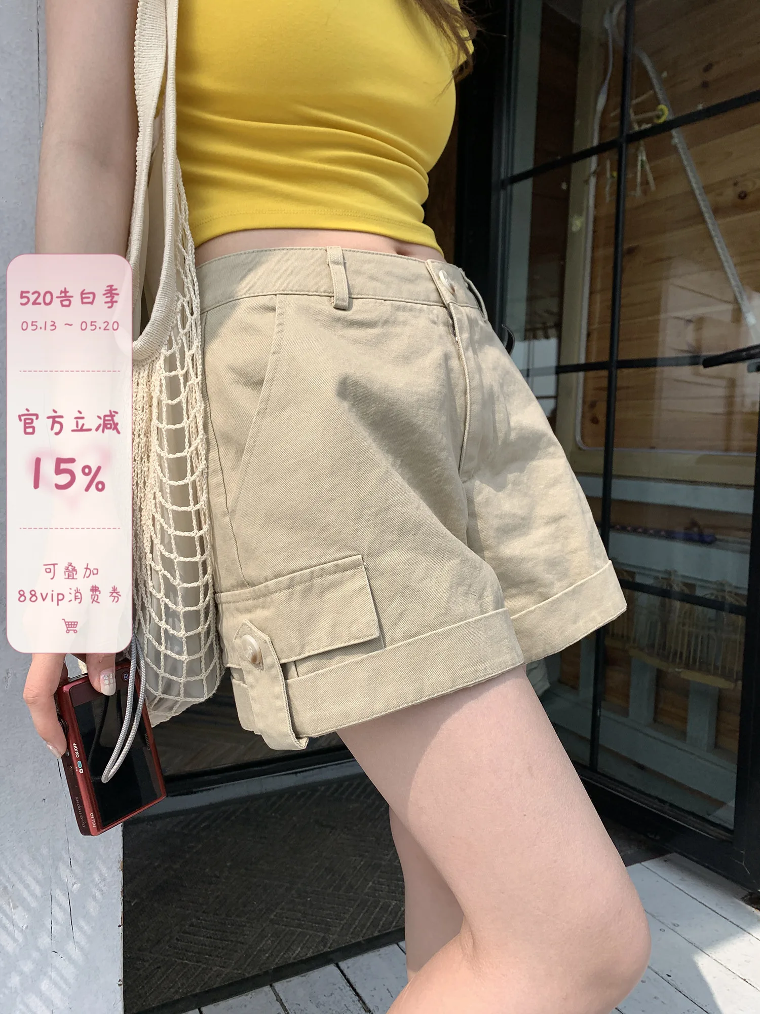 

Sinbounboun Casual Straight Leg Roll up Shorts High Waist Denim Cotton Summer New Style Slimming Leg Lengthening Hot Pants