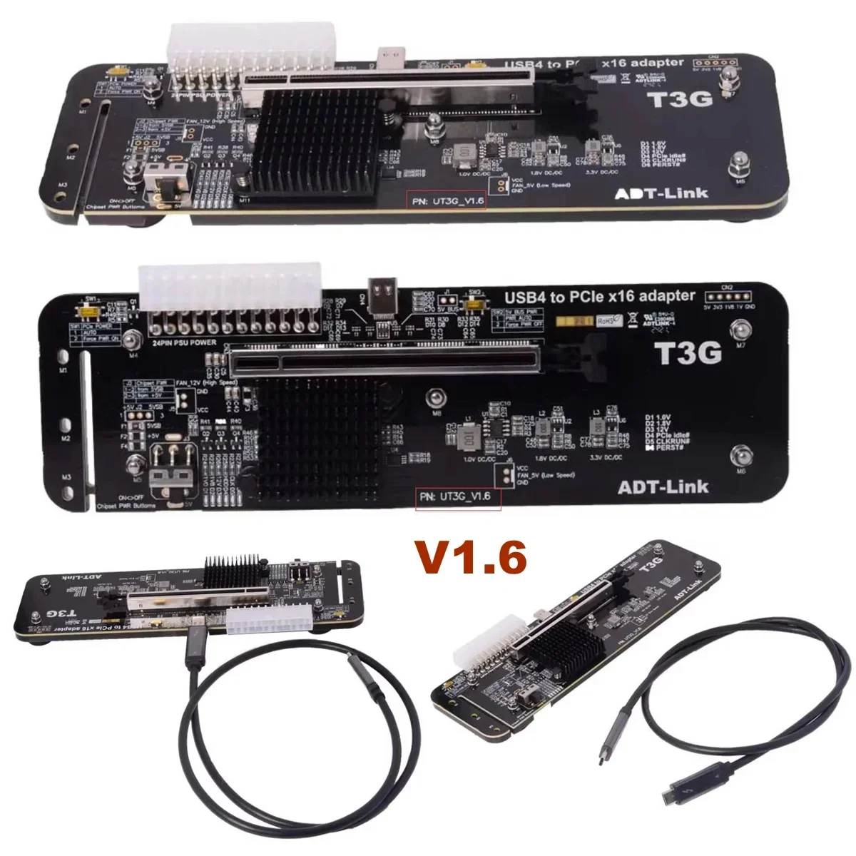 Imagem -02 - para Nuc Itx Stx Notebook pc Placa Gráfica Externa Usb4 para Pcie X16 Conector Adaptador Egpu para Thunderbolt4 Gpu Dock Ut3g V1.6