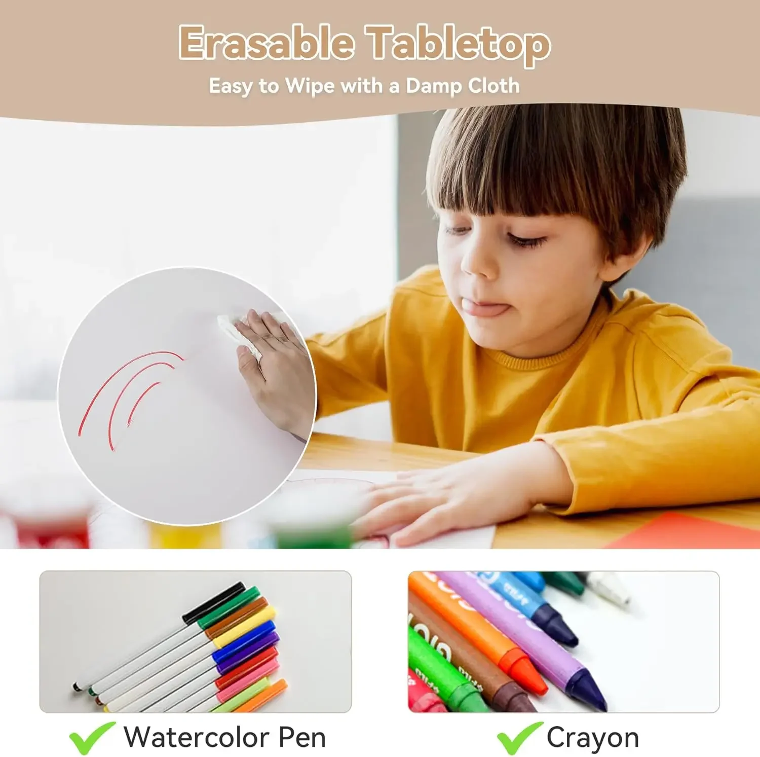 Juego de mesa y 4 sillas para niños de altura ajustable, juego de mesa y sillas para niños pequeños con escritorio, 31,5 pulgadas de largo x 23,6 pulgadas de ancho para niños