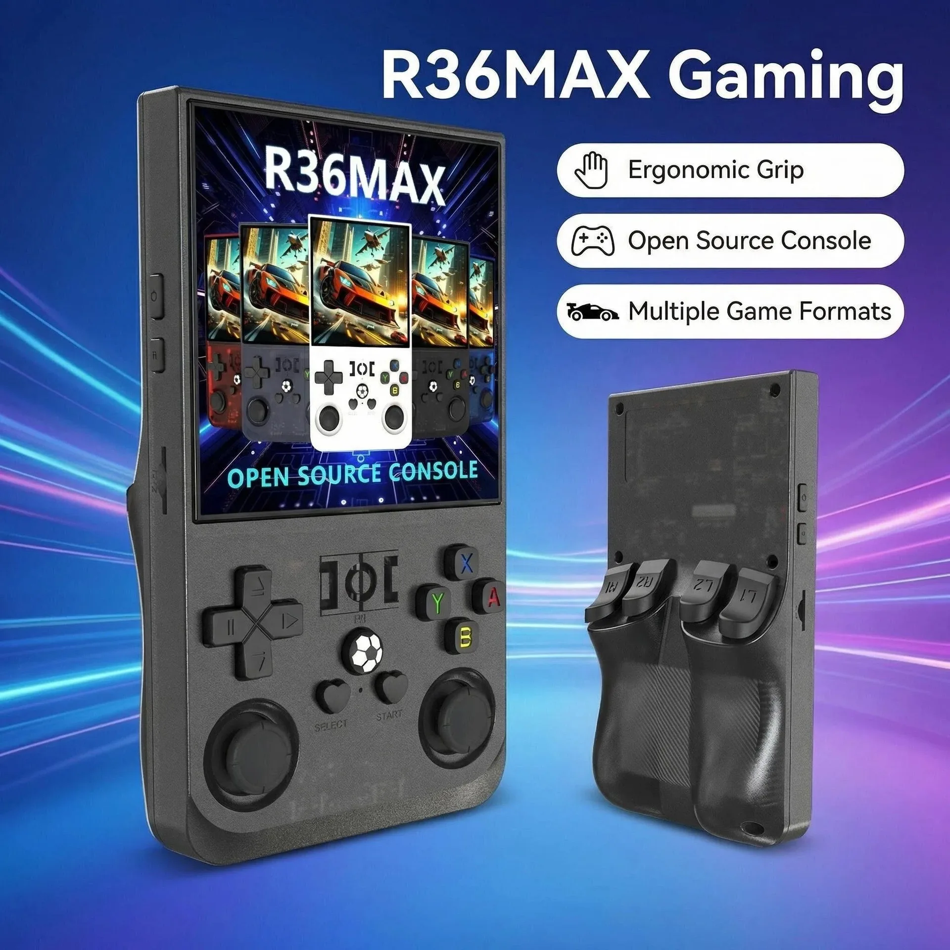 128GB 4Inch R36MAX Open-Source Handheld Console with 30+ Emulators and Dual TF Card Slots Supporting Tens of Thousands of Games