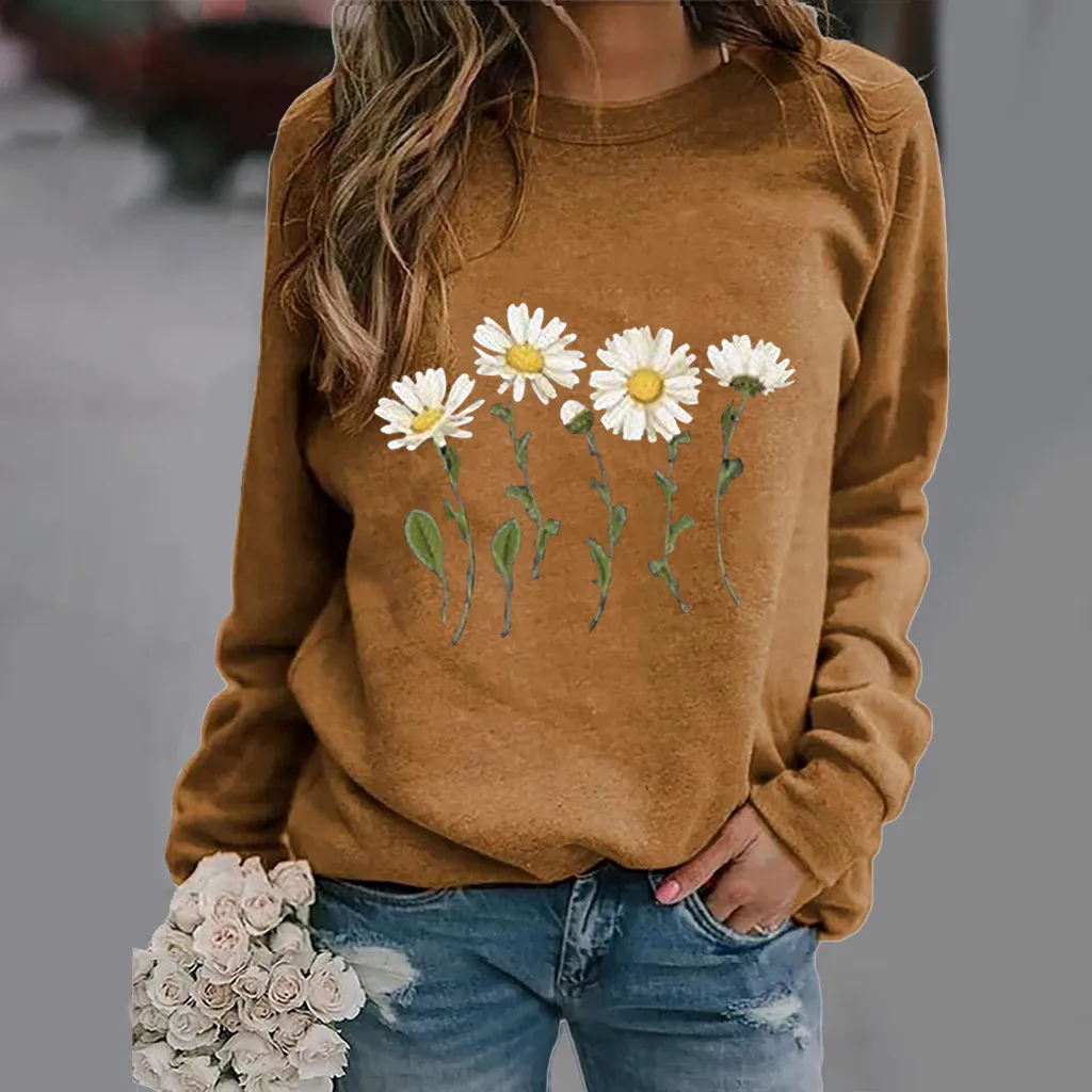 Fashion Daisy Pattern 3D Print Sweatshirts Women Autumn New Streetwear O-Neck Hoodies Y2k Pullovers Harajuku Tops Woman Clothing